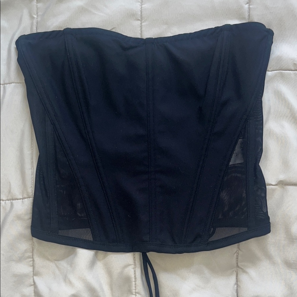 White Fox Boutique Mesh side/back Black Strapless Bustier Corset Tube Top Small
